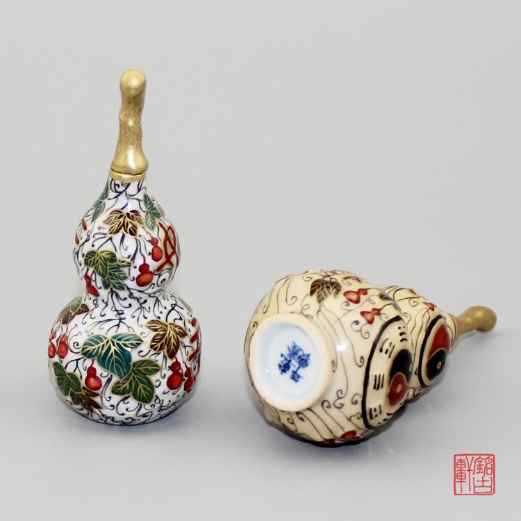 手工描金粉彩葫芦陶瓷鼻烟壶八卦葫芦工艺品