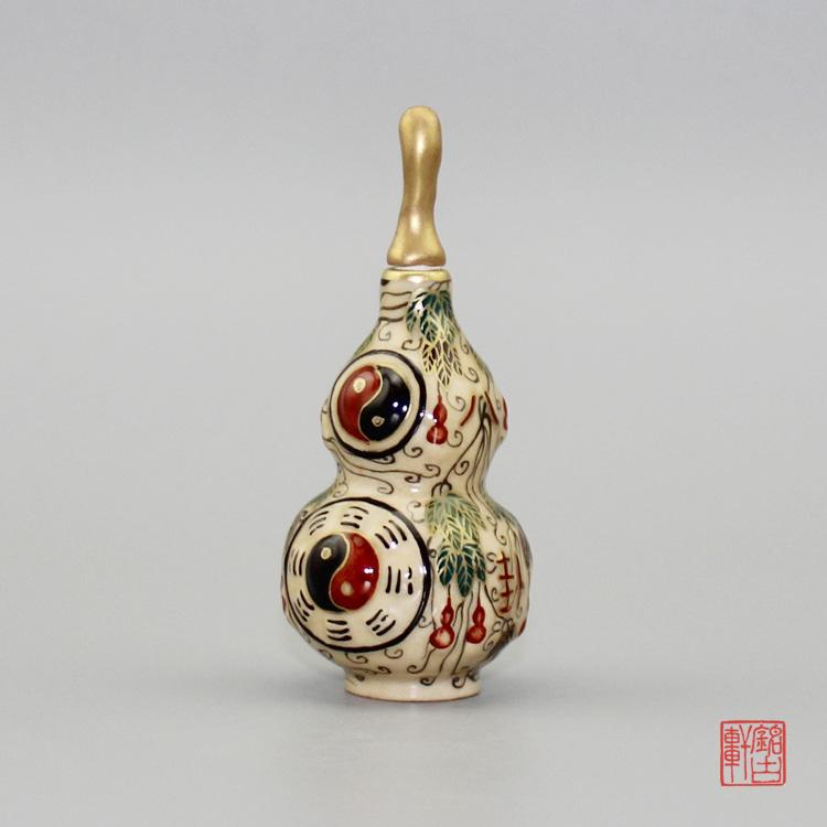 手工描金粉彩葫芦陶瓷鼻烟壶八卦葫芦工艺品