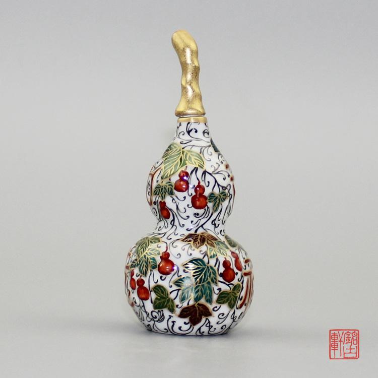 手工描金粉彩葫芦陶瓷鼻烟壶八卦葫芦工艺品