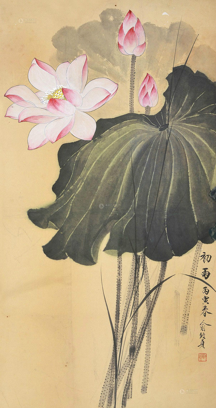 俞致贞国画荷花作品