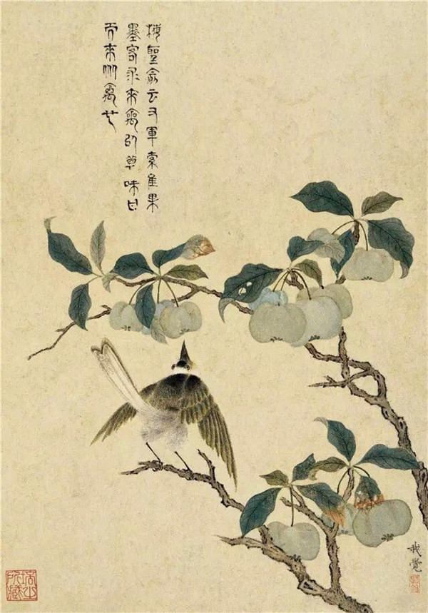 明清时代画家陈明自绘画的花卉动物