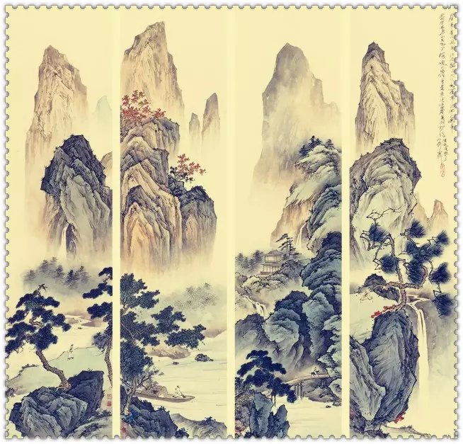 水墨四条屏山水花鸟国画欣赏（一）