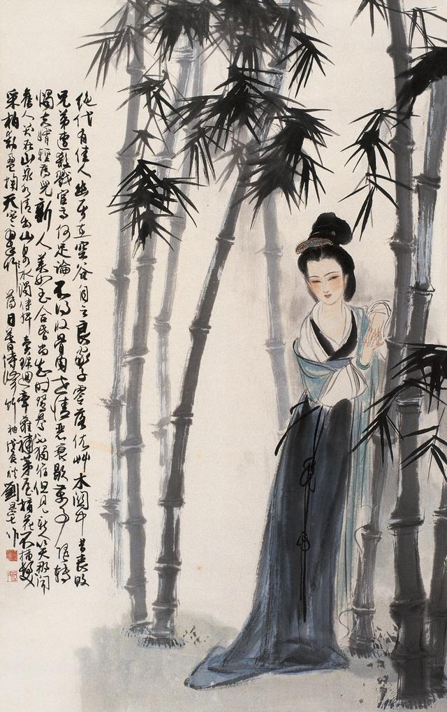 刘旦宅仕女图，画美人美浅墨绘