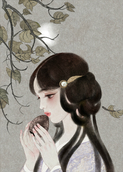 唯美中国风女子手绘插画