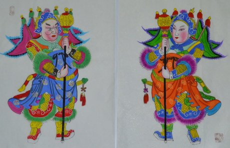 唯美生动门神年画，古风手绘中