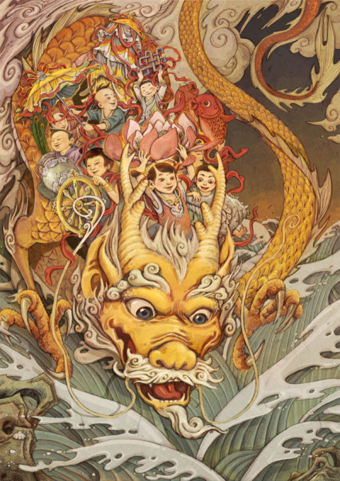 中国风年画插画，中国风手绘插画图片