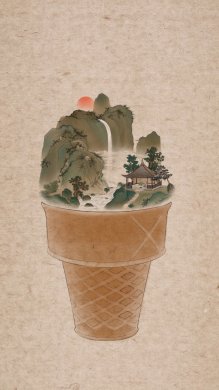 器具上的山河插画，中国风创意