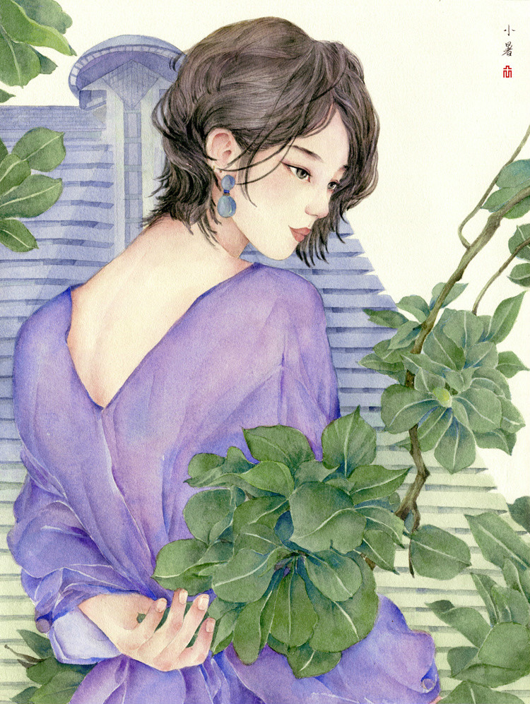 24节气水彩手绘插画，清新淡雅唯美女子插画