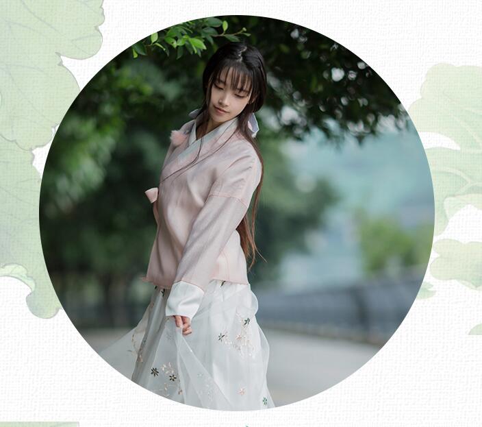 复古汉元素绣花汉服，交领汉服美女图片