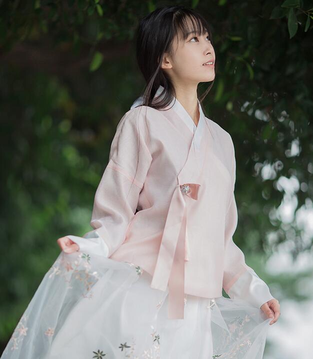 复古汉元素绣花汉服，交领汉服美女图片