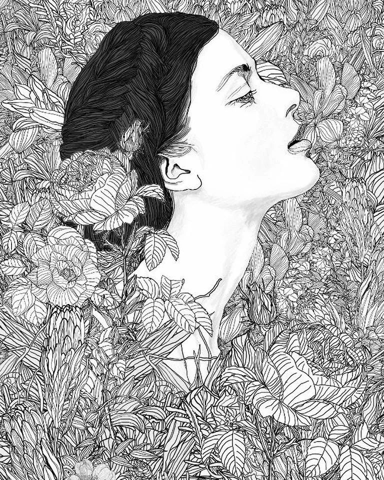 美人与花插画：用线条淋漓尽致展现女性魅力！