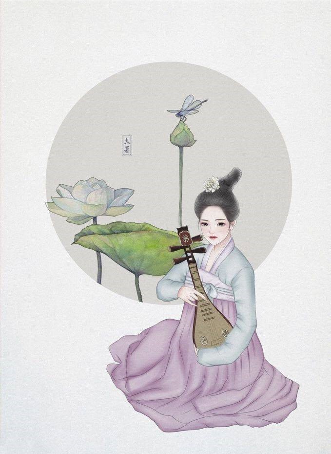 9款古风插画图片：二十四节气美人图