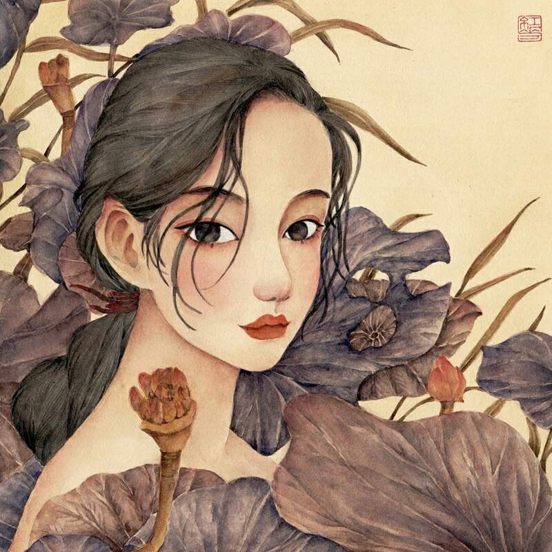 一组女孩手绘插画