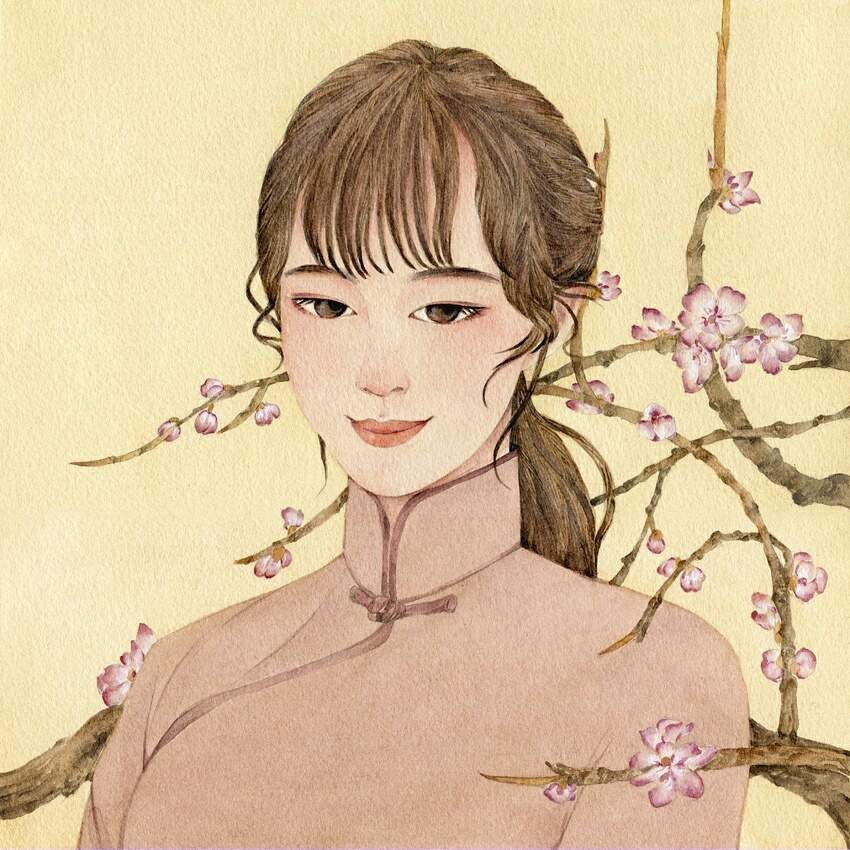 一组女孩手绘插画