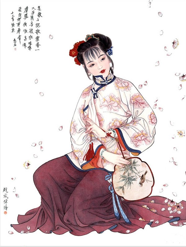 国画名作：《落花女儿吟》