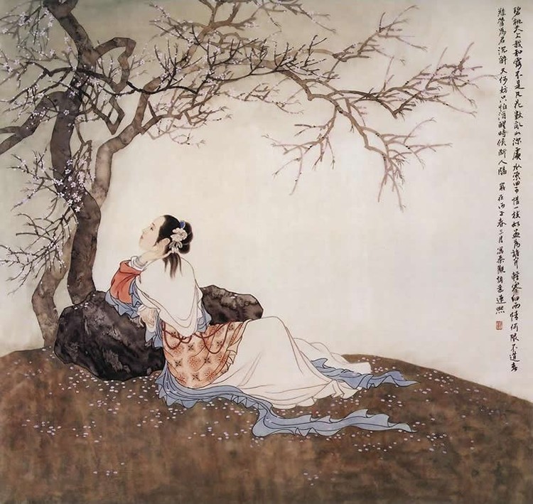 国画名作：《落花女儿吟》