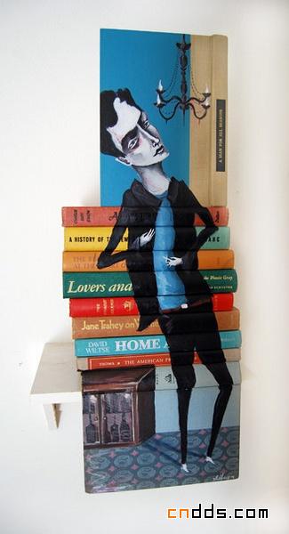 在书皮上绘画的艺术家 Mike Stilkey