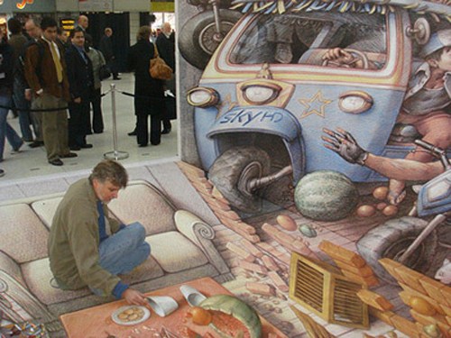 意大利街头3D绘画大师Kurt Wenner：街头作品秀