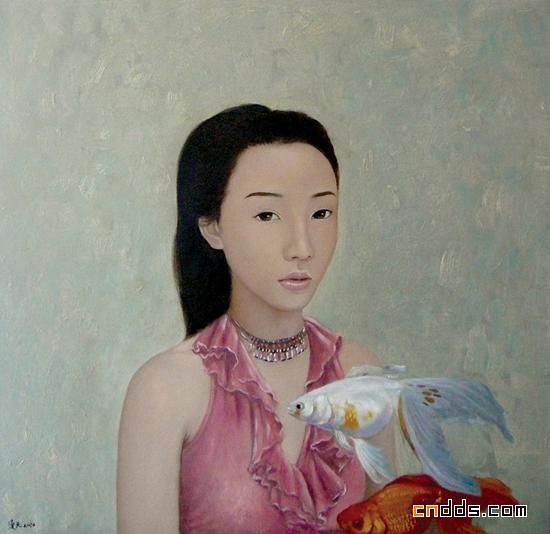 金鱼与美女精美油画欣赏