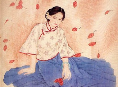 国画名作：《秋叶女儿情》