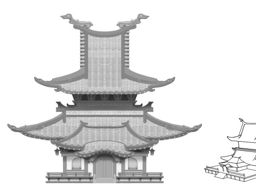 古建筑宫殿单体正视稿设计 