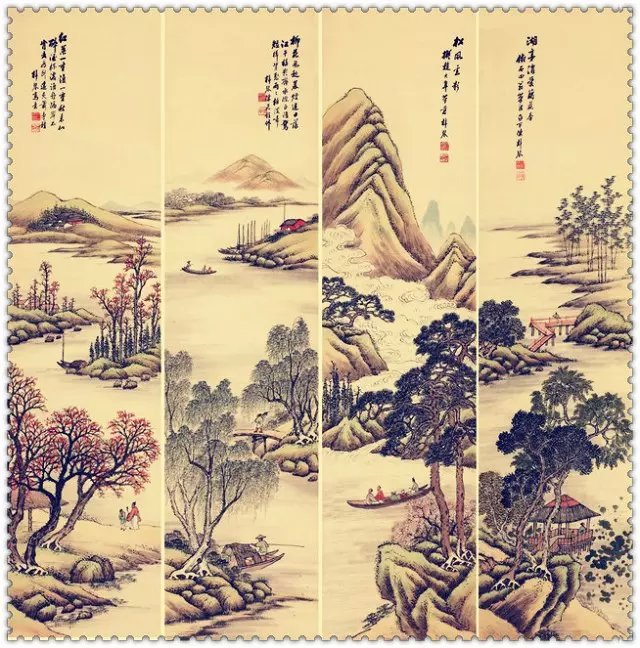 精美的中国绘画国画四条屏（一）