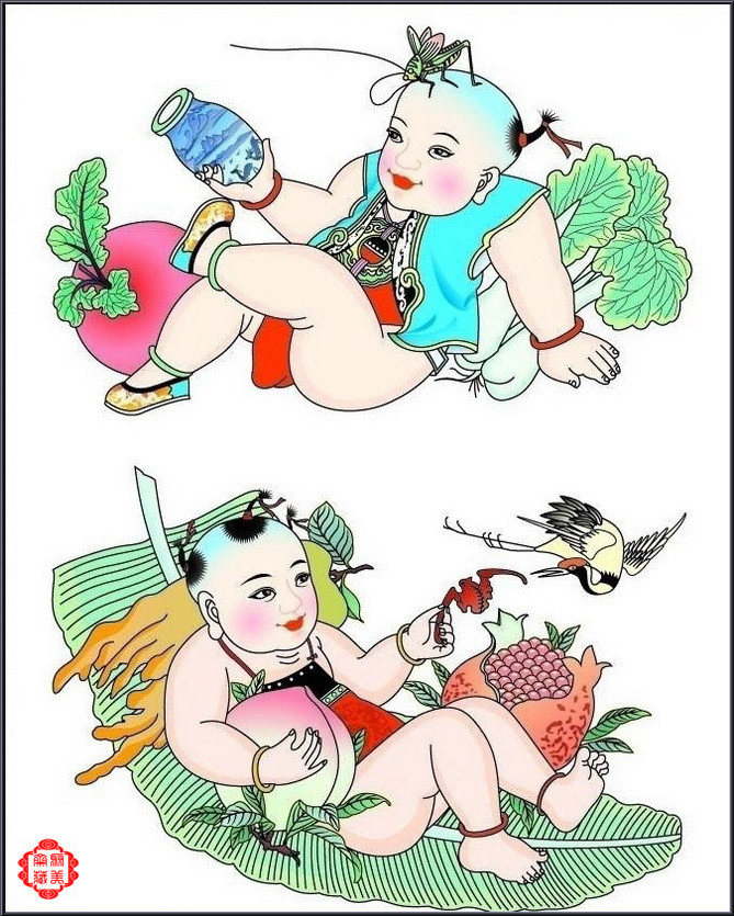 百子送福吉祥如意的中国传统孩童图（二）