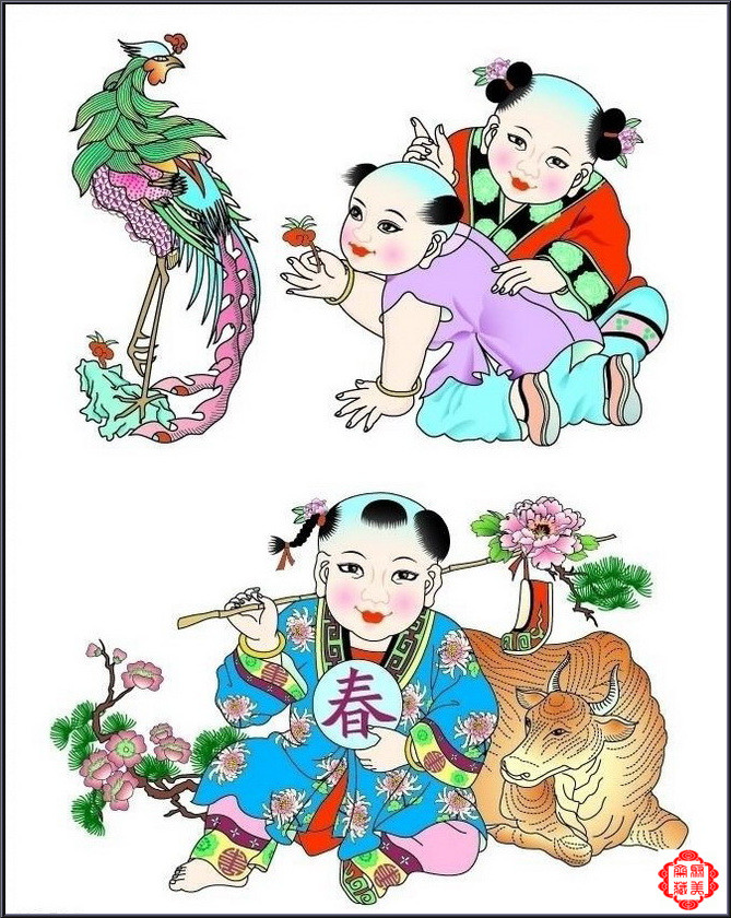 百子送福吉祥如意的中国传统孩童图（二）