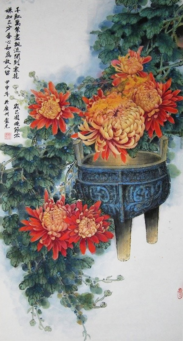 名画家笔下的秋菊盎然绘画艺术作品