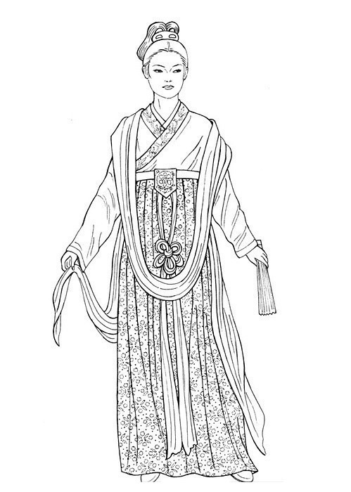 中国古代妇女服饰手绘线稿