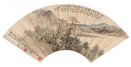 国画大师陈半丁山水扇面艺术作