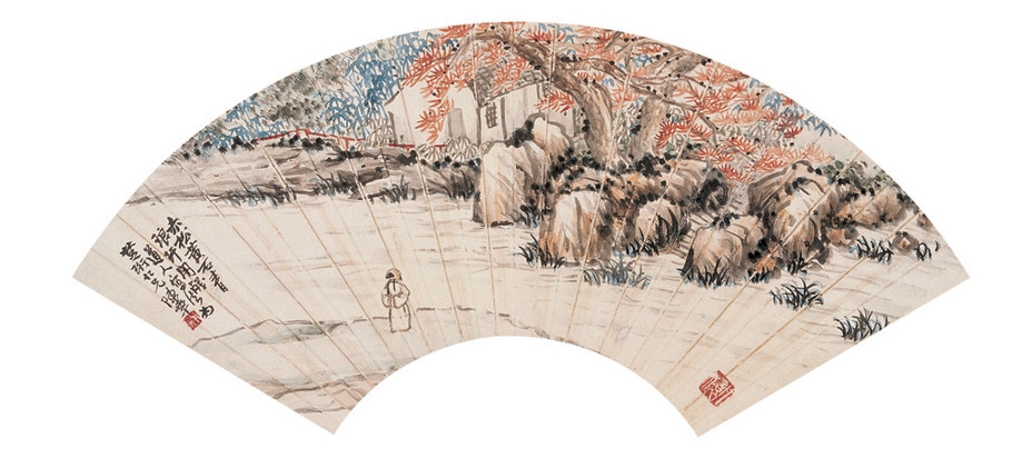 国画大师陈半丁山水扇面艺术作品