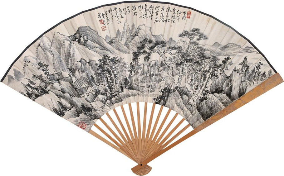 国画大师陈半丁山水扇面艺术作品