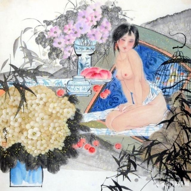 一点芳心羞涩的国画艺术作品