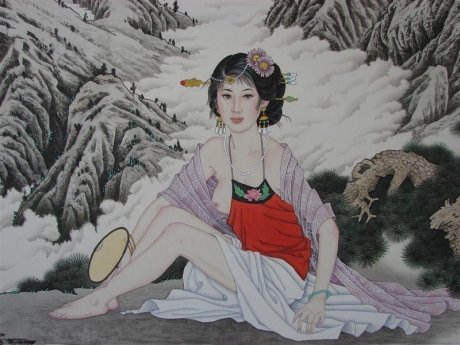 一点芳心羞涩的国画艺术作品