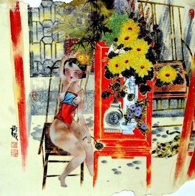 一点芳心羞涩的国画艺术作品