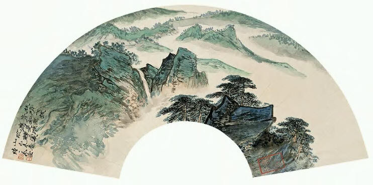 当代画家陆一飞山水扇面绘画作品