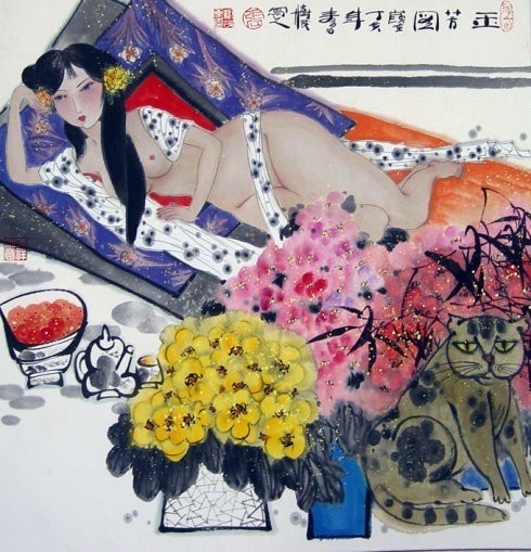 一点芳心羞涩的国画艺术作品