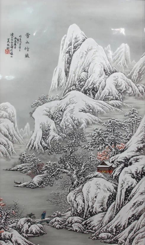 千山瑞雪主题创意瓷板画艺术