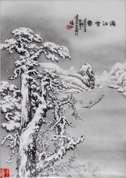 千山瑞雪主题创意瓷板画艺术